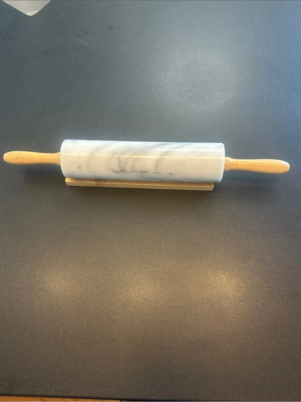 Marble Rolling Pin with Wooden Handles - White & Natural Wood
